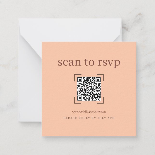 Coral Peach Modern Wedding QR Code Online RSVP Card (Front)