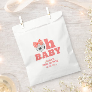 Coral Peach Oh Baby Bow Soccer Sport Baby Shower Favour Bags
