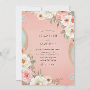 Coral Peach Painted Wedding Invitation