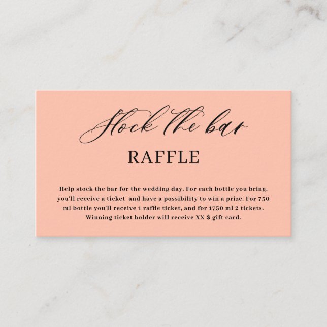 Coral Peach Pastel Stock the bar Bridal Shower  Enclosure Card (Front)