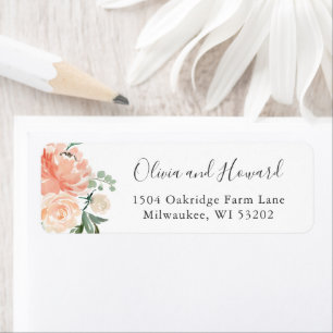 Coral Peach Peonies Bloom Floral Return Address