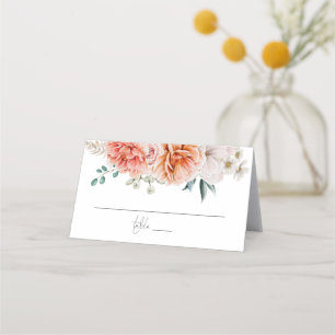 Coral Peach Peonies Script Wedding Place Card