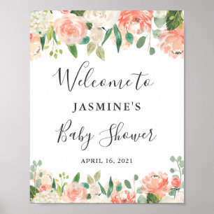 Coral Peach Peony Baby Shower Welcome Sign