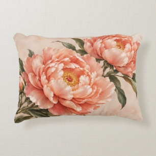Coral Peach Peony Pillow