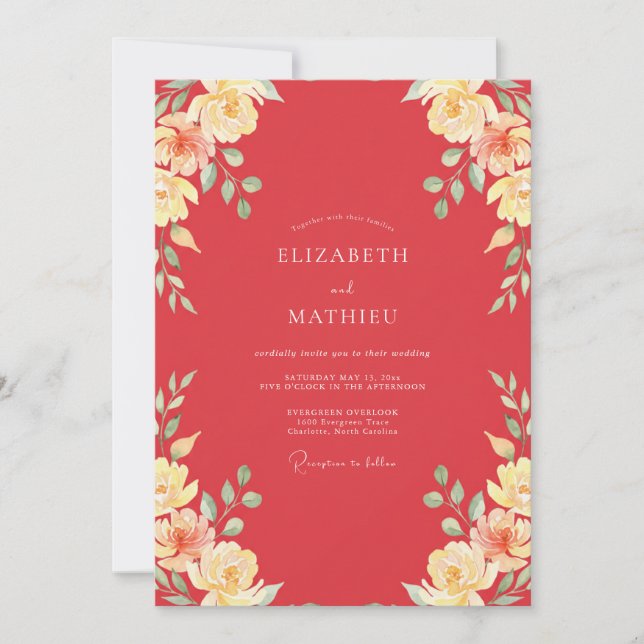 Coral Peach Petal Wedding Invitation (Front)