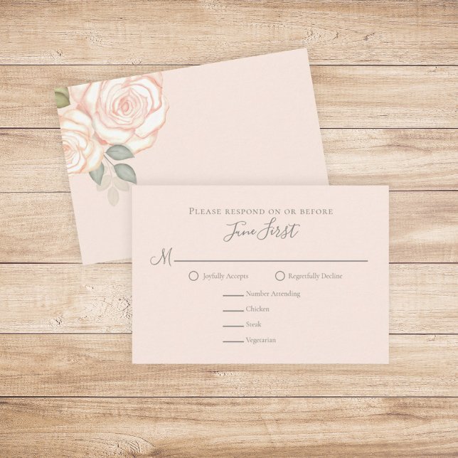 Coral Peach Pink Foliage Wedding Meal Choice RSVP Card (Creator Uploaded)