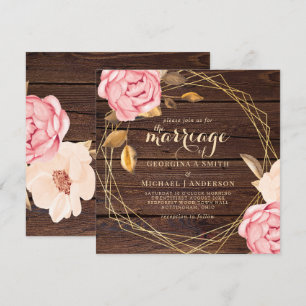 Coral Peach Pink Gold Floral Wedding Invitations