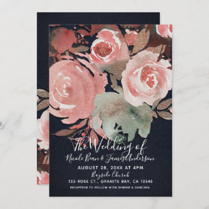 Coral Peach Pink Soft Bold Floral Bouquet Wedding Invitation