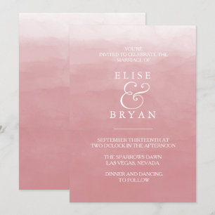 Coral Peach Pink Watercolor White Simple Wedding Invitation
