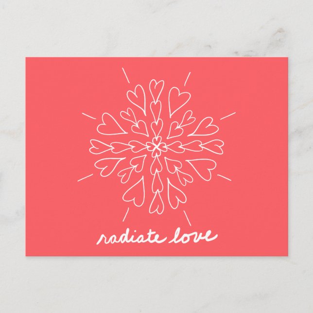 Coral Peach Radiate Love Heart Mandala Postcard (Front)