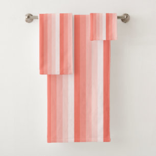 Coral peach shadow stripes bath towel set