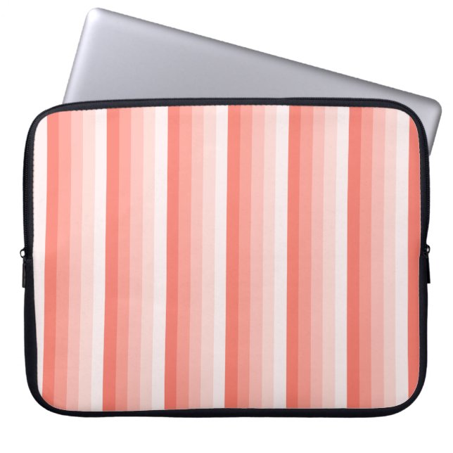 Coral peach shadow stripes laptop sleeve (Front)