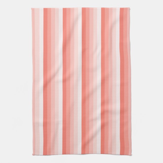 Coral peach shadow stripes tea towel (Vertical)