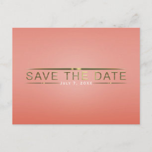 Coral Peach & Shiny Gold Modern Save the Date Announcement Postcard