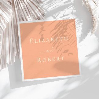 Coral Peach Simple Minimalist Couple Names Wedding Napkin