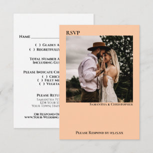 Coral Peach Simple Minimalist Photo Wedding RSVP Card