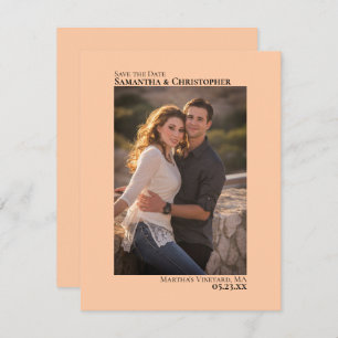 Coral Peach Vertical Photo Minimalist Wedding Save The Date
