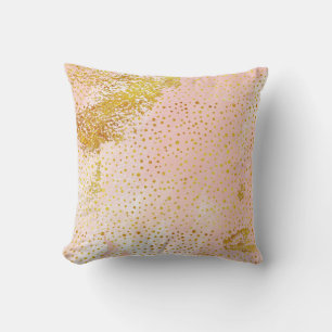 Coral peach watercolor and gold foil confetti cushion