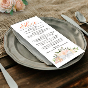 Coral Peach Watercolor Floral Elegant Wedding Menu
