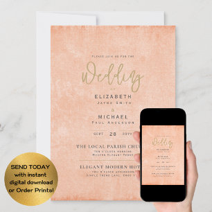 Coral Peach Wedding Instant Digital Download Invitation