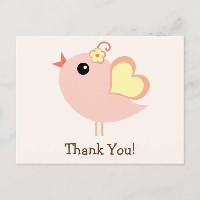 Coral, Peach, Yellow Love Bird Thank You Postcard (Front)