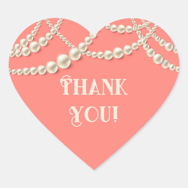 Coral & Pearls Custom Heart-Shaped Thank You  Heart Sticker (Front)
