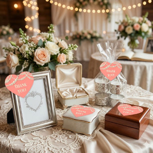 Coral & Pearls Custom Heart-Shaped Thank You  Heart Sticker