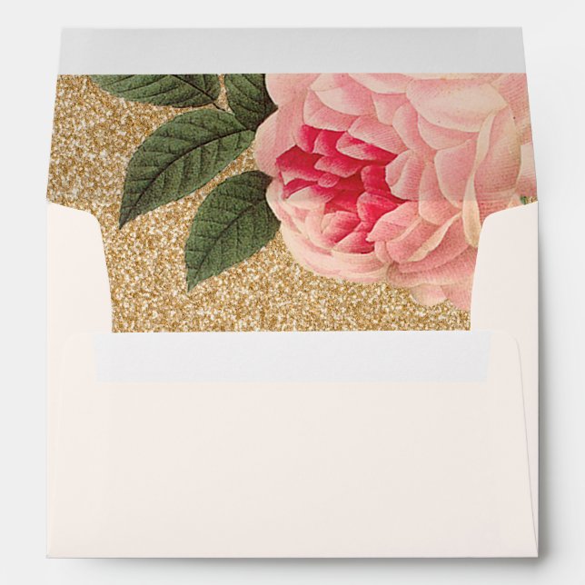 Coral Peonie and Faux Gold Glitter Envelopes (Back (Bottom))