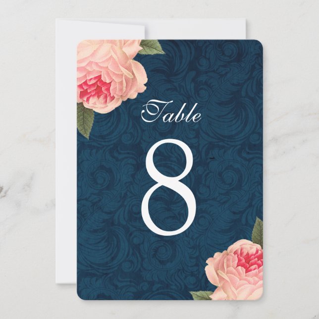 Coral Peonies and Navy Table Numbers (Front)