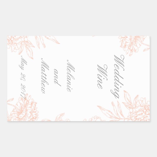 Coral Peonies Floral Wedding Wine Label (Front)