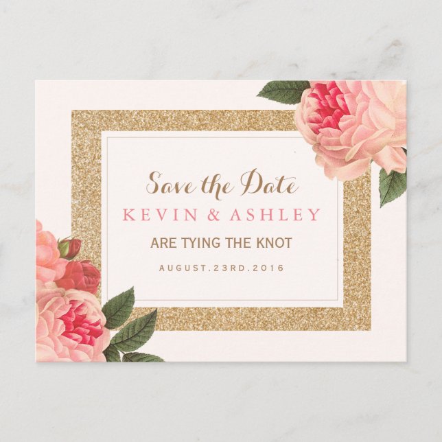 Coral Peonies Save the Date Postcard (Front)