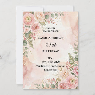 Coral Peony Garden Birthday Invitation