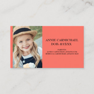 Coral Personalised Child Food Allergy Alert Business Card