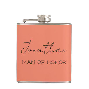 Coral Personalised Man of Honour  Hip Flask