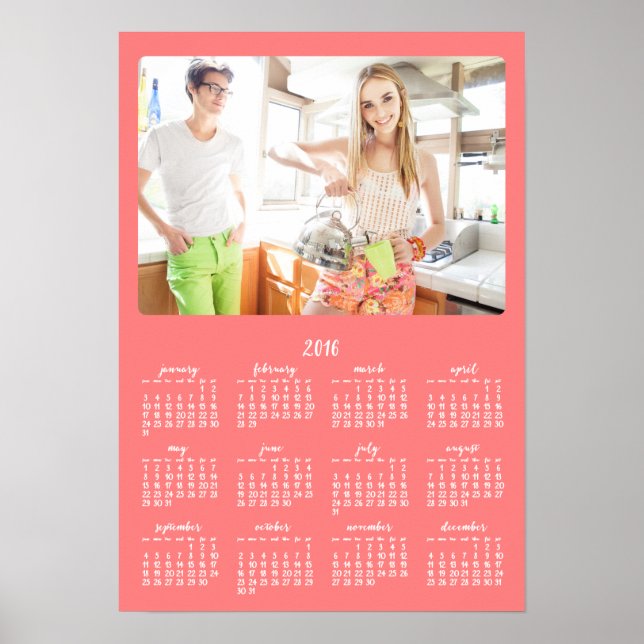 Coral Personalised Poster Yearly Calendar 2016 (Front)