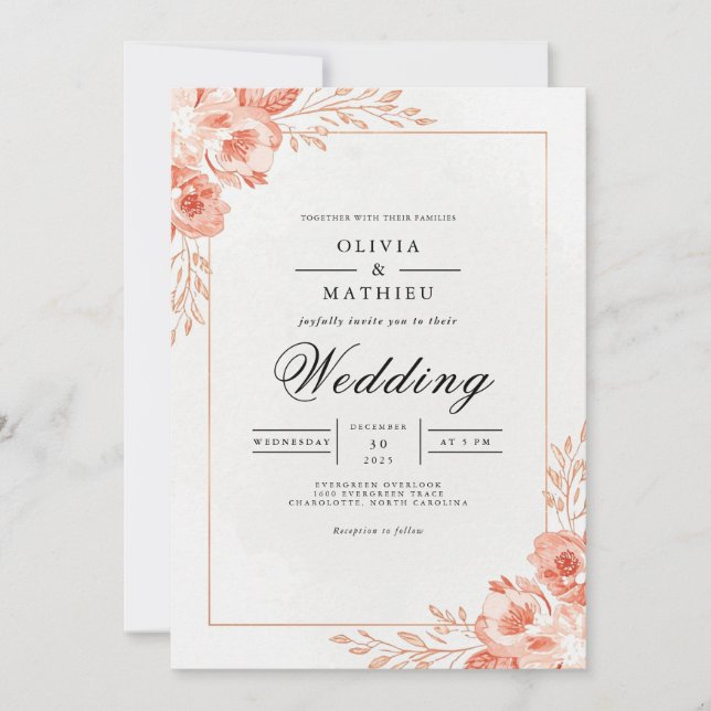 Coral Petal Wedding Invitation (Front)
