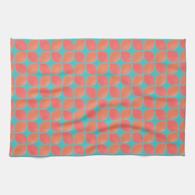 coral petals kitchen towel - teal (Horizontal)