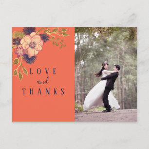 Coral Photo Wedding Thank You Postcard