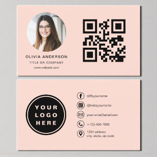Coral Photo with QR Code Social Media Business Card
