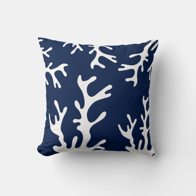 Coral Pillow - Navy Blue and White (Front)