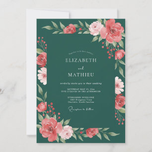 Coral Pine Blossom Wedding Invitation