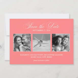Coral Pink 3-Photo Template Wedding Save the Date