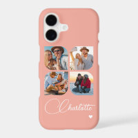Coral Pink 4 Photo Personalised Name