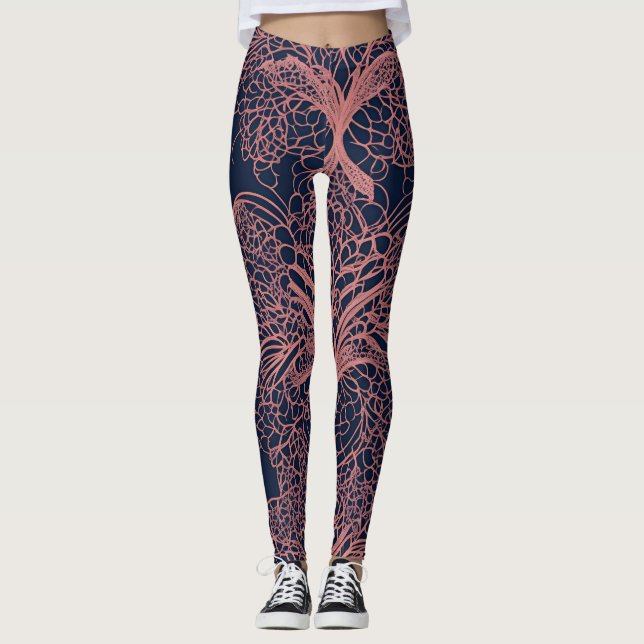 Coral pink anatomical tree of life AI art  Leggings (Front)