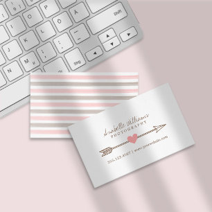 Coral Pink and Brown Heart and Arrow Business Card
