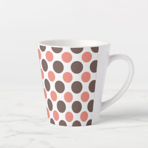 Coral Pink and Brown Polka dots Latte Mug