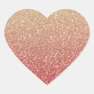Coral Pink and Gold Faux Glitter Heart Sticker