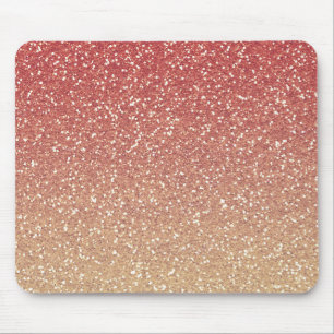 Coral Pink and Gold Faux Glitter Mouse Mat