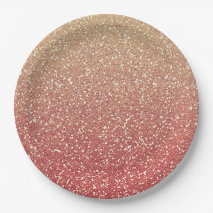 Coral Pink and Gold Faux Glitter Paper Plate