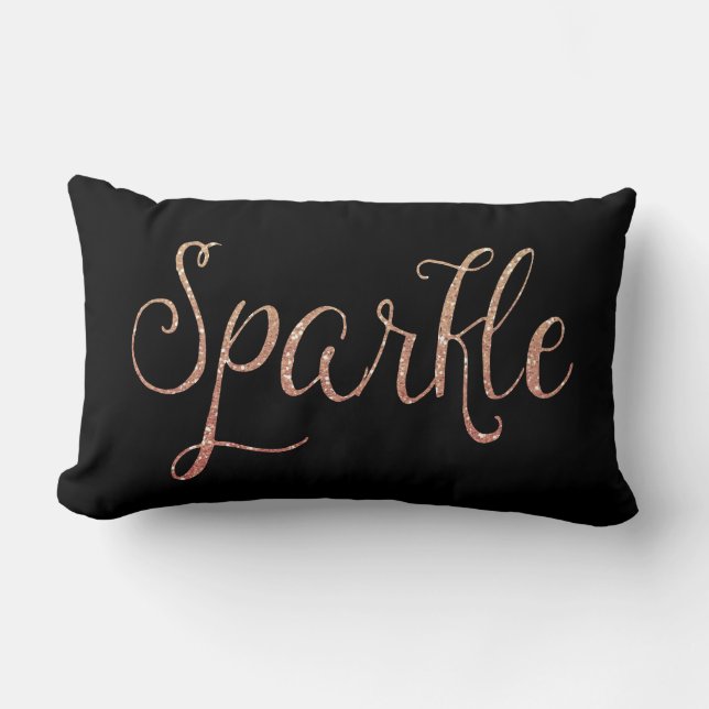 Coral Pink and Gold Faux Glitter Sparkle Lumbar Cushion (Front)